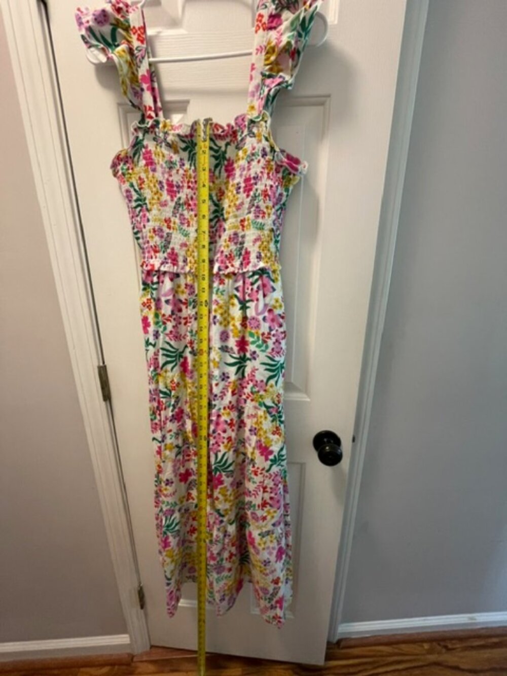 THML Women's Strap Floral Smocked Maxi Dress, Pink Green, Size M - Picture 6 of 8